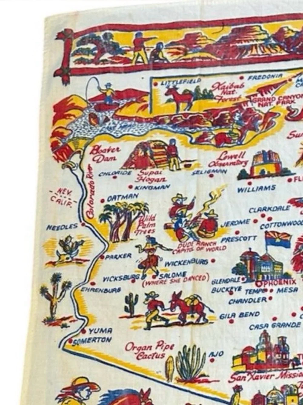 Vintage 1960’s Arizona Souvenir Tea Towel with Southwestern Map